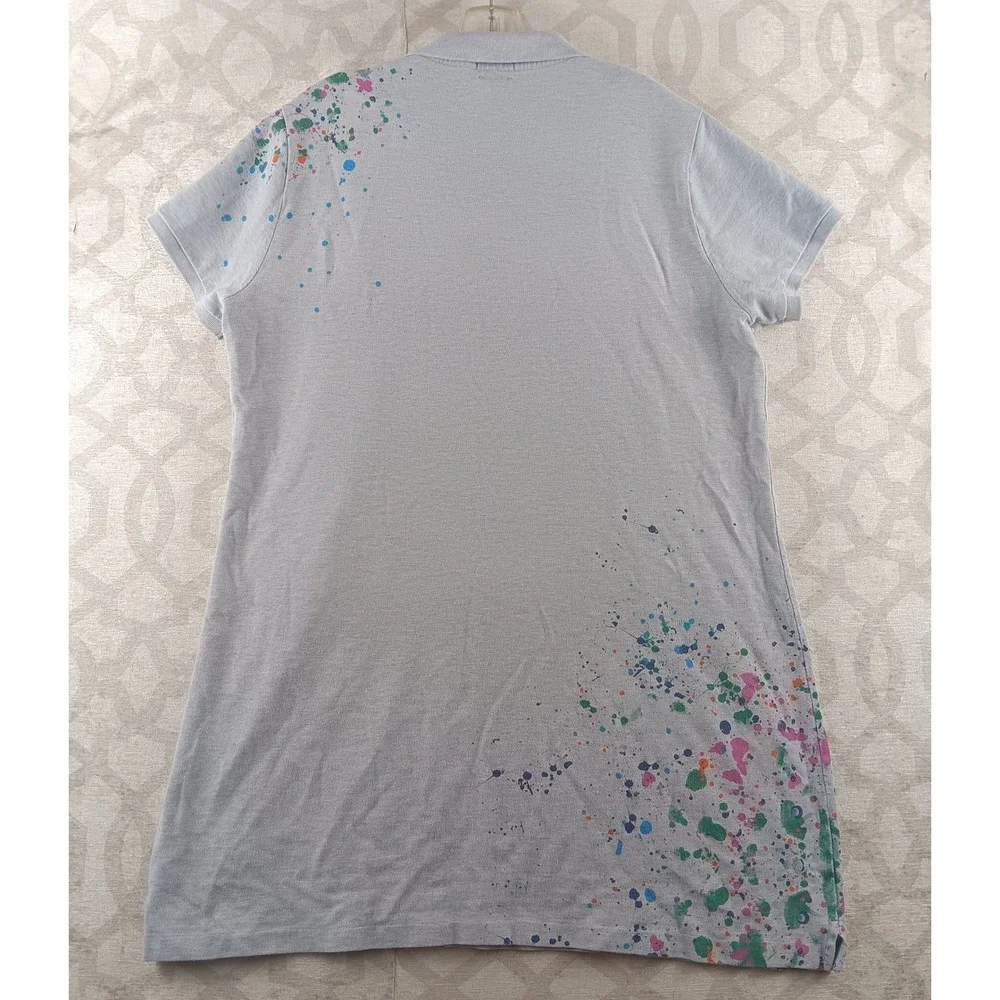 Polo‎ Ralph Lauren Men's XL Tall Grey Splatter Paint Mesh Mini Polo Shirt